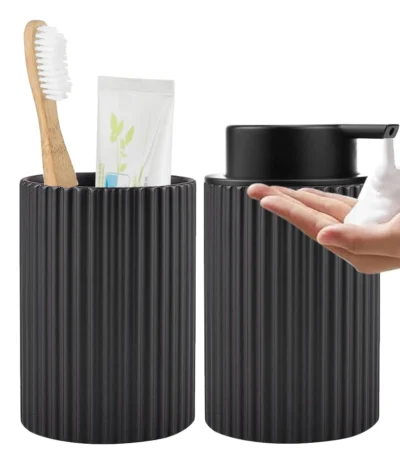 Hand Foaming Bottle with Toothbrush Cup Strip Design Bathroom Countertop Hand Washing Foaming Dispenser Bottle