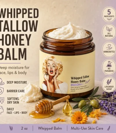 Whipped Beef Tallow and Honey Moisturizer for Skin Face Lips Body Lavender Scent