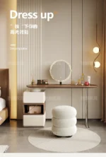 Modern white dressing table with LED mirror and storage drawers