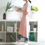 Vintage Washed Cotton Apron Japanese Simple Style Slim Long Apron Baking Cooking Nail Salon Workwear – angled view