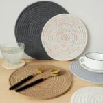 Rope Woven Thermal Insulation Placemat, Home Kitchen Cotton Meal Mat, Dining Table Decor, Cup Coaster, Pot Pad, Europe,