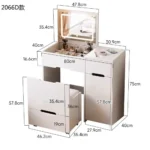 Modern white LED vanity dresser with mirror and stool - complete makeup table set for bedroom | Goldoma