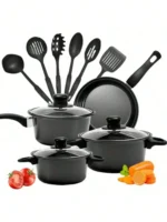 13 Piece Nonstick Kitchenware Set Induction Pots and Spoons Kit, Black Frying Pan & Milk Pot Perfect for Family Dinner & Camping - Image 7