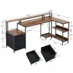 JHK 75IN L-Shaped Computer Desk with Power Outlet and LED Strip 2 Drawers For Study Office Gaming Wood Table Modern Work