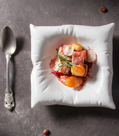 INS Creative White Hotel Square Plate, Ceramic Cold Dish, Artistic Conception Tableware, New Products