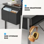 JHK Modern Office Computer Desk 32 Inch with Fabric Storage Drawers Space Side Bag Metal Frame Adjustable Feet For Home PC