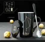 12 Constellations 420 Ml Ceramic Mugs Creative Mugs With Spoon Lid Black Mug New Bone China Coffee Cup Drinkware Couples