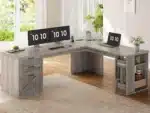 Farmhouse 67" L Shaped Desk with 3 Drawers, Executive Desk, Home Office Desks with Storage Shelves, Corner Computer,