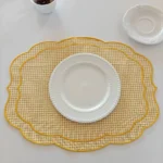 Wave Edge Embroidered Checkered Placemat 4PCS Cotton and Linen Reusable Wedding Party Desktop Decoration – close-up detail