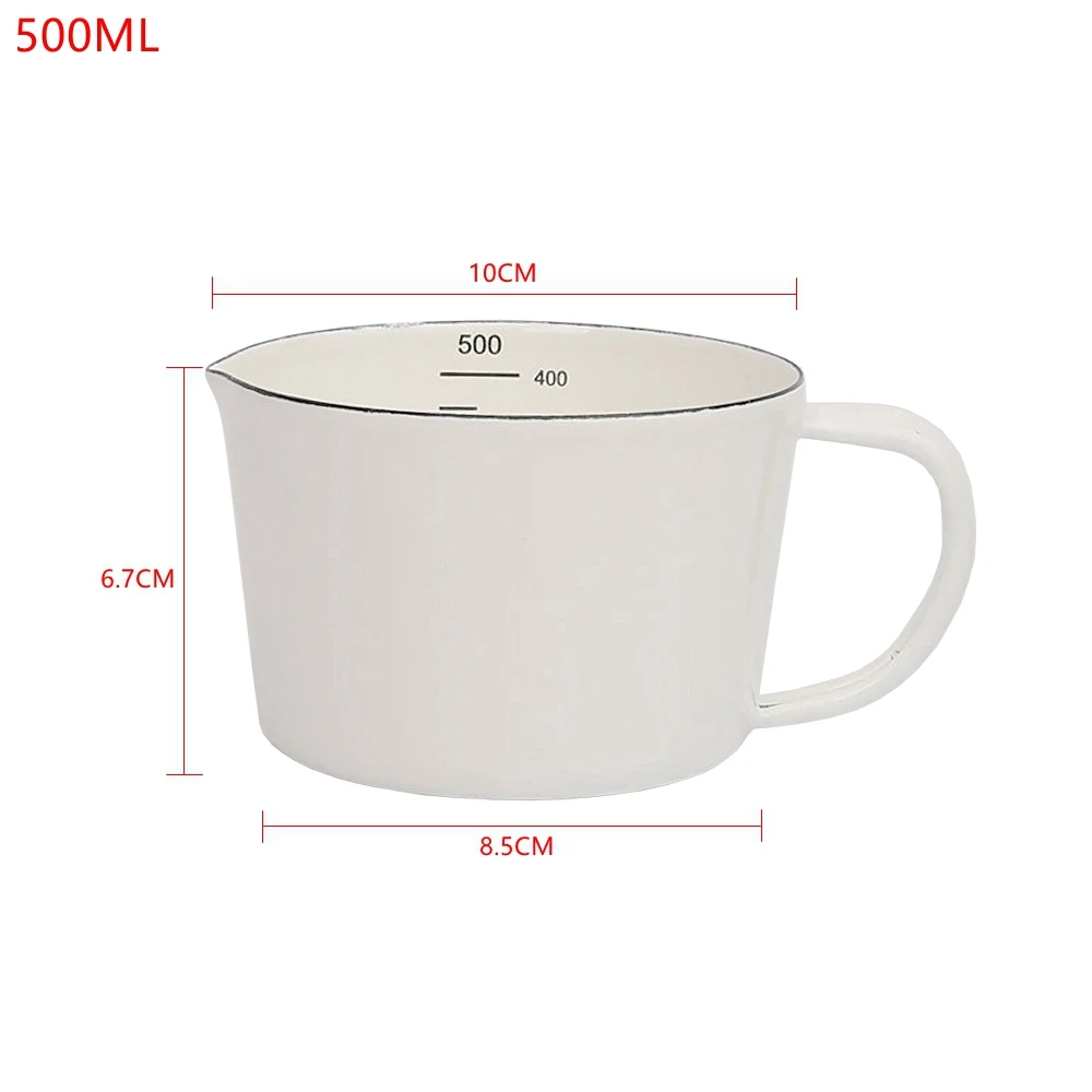 500/1000ML Enamel Baking Measuring Cup Heat Resistant Milk Jug Scale Cup Kitchen Enamel Cup Cooking Gas Induction Cooker Oven