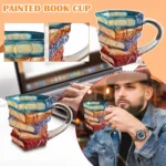 3D Glass Painted Book Mug, Unique Design Books Stack Coffee Mug With Spoon, Book Club Gift for Bookish Bookworm Librarian