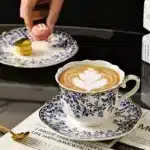 Ceramic Coffee Cup English style blue and white porcelain coffee cup with dish set Ceramic retro European afternoon tea mug