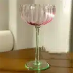 Colorful Glass Vertical Stripes Petal Shaped Glasses Goblet Grape Wine Glass Red Wine Glass Dessert Glass Bowl – angled view