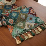 Table Runner Vintage Colored Jacquard Diamond Shaped Geometric Tassel Tea Flag Dining Flag Long Strip Thickened – side view