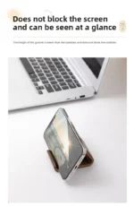 2-in-1 Solid Wood Phone Stand - Black Walnut Business Card Display Rack for Home Office Desk Decor – close-up detail