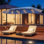 Large 15ft patio umbrella with base included in outdoor setting