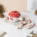 Creative Cartoon Cute Girl Heart Red Mushroom Ceramic Tableware Single Handle Bowl Soup Pot Breakfast Plate – styled in a