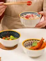 Nordic Style Ceramic Rice Bowl Underglaze Japanese Breakfast Bowl High Aesthetic Value round Shape Dinnerware Set – close-up