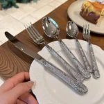 304 Stainless Steel Cutlery Set Silver Steak Knife Fork Spoon Houseuse Tableware Fruit Fork for Kitchen Dining Banquet Bar