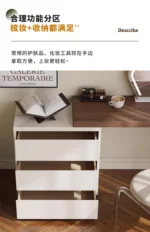 Modern vanity table with mirror and drawers in a bedroom setting