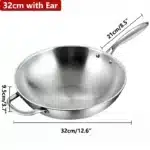 Tri-Ply Stainless Steel Wok Pan 12.6 Inch Stir-Frying Pan Induction Cooking Pan Dishwasher and Oven Safe with Auxiliary