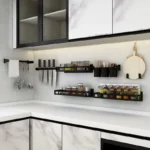 Kitchen Spice Rack Stainless Steel Wall-Mounted Storage Shelves Seasoning Bottle Rack Bathroom Punch-Free Storage Organizer