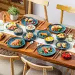 vancasso 18/36 Piece Blue Ceramic Plate Set Reactive Glaze Vertical edge Dinnerware Set With 6/12PCS Dinner