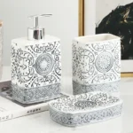 Modern Ceramic Lotion Bottle Soap Dish Toothbrush Holder Bathroom Set Flower Texture Porcelain Shampoo Bottling Soap