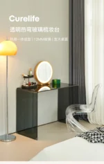 Minimalist vanity desk with drawers and mirror - Goldoma modern dressing table with stool