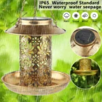 Solar Bird Feeder Metal Outdoors Hanging Bird House with Light Gift Ideas for Bird Lovers Outdoor Garden Backyard Decoration - Image 3