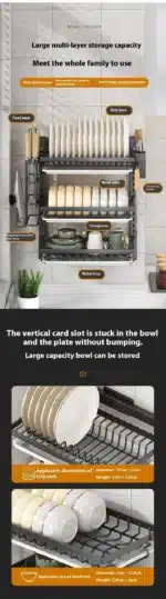 Wall-Mounted Kitchen Dish Rack Multifunctional Kitchen Organizer with Drainboard Cutlery Storage Holder Dinnerware Drainer