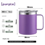 12oz Stainless Steel Mug with Handle Insulated Coffee Cup Insulated Tumbler Sliding Lid Gift for Camping, Office, Home,