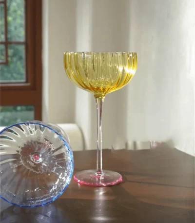 Colorful Glass Vertical Stripes Petal Shaped Glasses Goblet Grape Wine Glass Red Wine Glass Dessert Glass Bowl