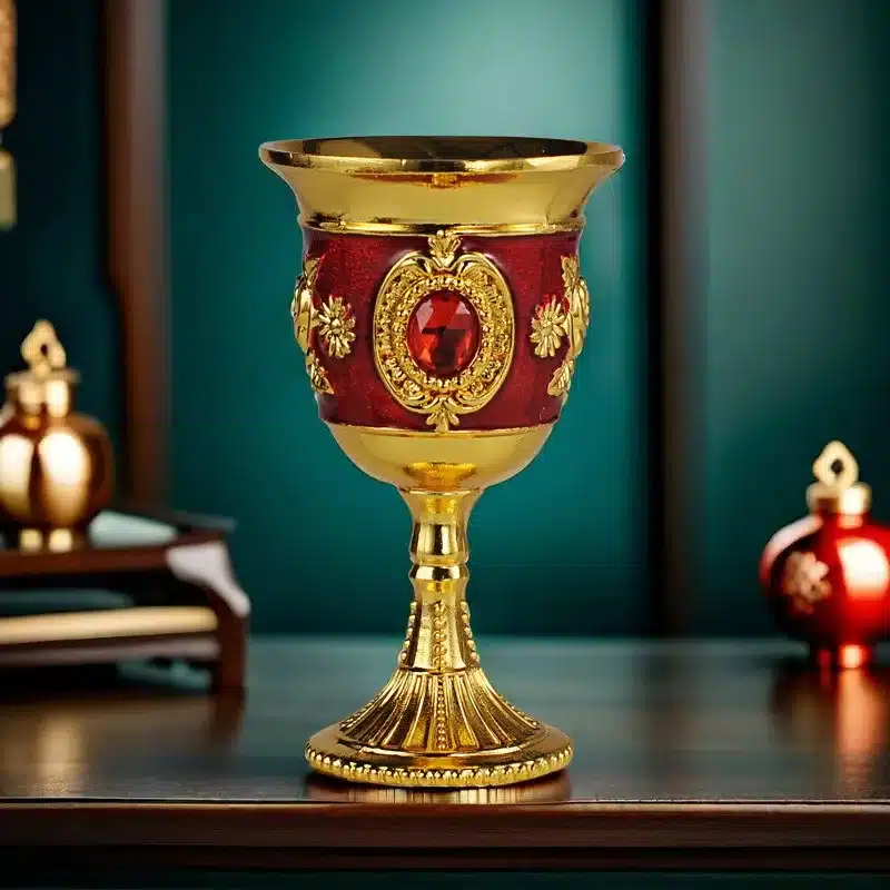 European Gemstone Rose Metal High Footed Wine Cup Wedding Toast Cup Household Wine Glass Holiday Gift