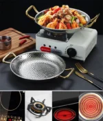 304 stainless steel Spanish seafood rice pot Commercial crayfish plate Flat bottom stewed rice pot Double ear frying pan