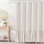 Ruffle Shower Curtain for Bathroom Farmhouse Bohemian, Natural Linen Machine Washable with 12 Hooks, 72"*72"