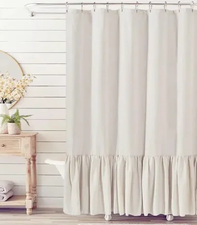 Ruffle Shower Curtain for Bathroom Farmhouse Bohemian, Natural Linen Machine Washable with 12 Hooks, 72"*72"