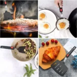 Goldoma high heat resistant spatula in use on a non-stick frying pan