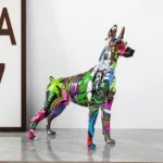 Simple Creative Pet Handle Graffiti Color Doberman Dog Statue Decorations Home Entrance Wine Cabinet Office Decor Resin