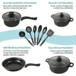 13 Piece Nonstick Kitchenware Set Induction Pots and Spoons Kit, Black Frying Pan & Milk Pot Perfect for Family Dinner & Camping - Image 2