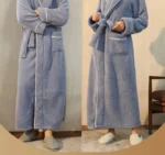 Men Plush Long Fleece Bathrobe Soft Terry Cloth Robe with Belt Multi-Color Cozy Loungewear for Unisex Warm Winter Sleep Robe