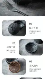 Planet Bowl Molecular Cuisine Creativity Imitation Volcano Stone Ball Place Round Smoke Cup Black Tableware – angled view