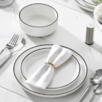 MALACASA 12/24 Piece Black Rim Ceramic Porcelain Dinnerware Set with 4/8 Pcs Dinner/Dessert Plates/Bowl Tableware Set for 4