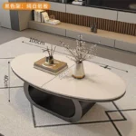 Modern coffee table with sintered stone top in black frame and bright fish belly white finish, rectangular shape