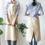 Vintage Washed Cotton Apron Japanese Simple Style Slim Long Apron Baking Cooking Nail Salon Workwear