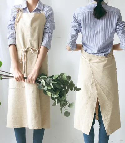 Vintage Washed Cotton Apron Japanese Simple Style Slim Long Apron Baking Cooking Nail Salon Workwear