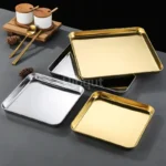Golden Square Stainless Steel Food Service Tray plate set Nonstick Bakeware Fruit Cookie Bread Plate Kitchen Storage Container - Image 36