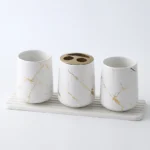 Matte Gold Ceramics Bathroom Set Decor Soap Dispenser Toothbrush Holder cup Soap Dish tray Mouthwash Cup bathroom Washing