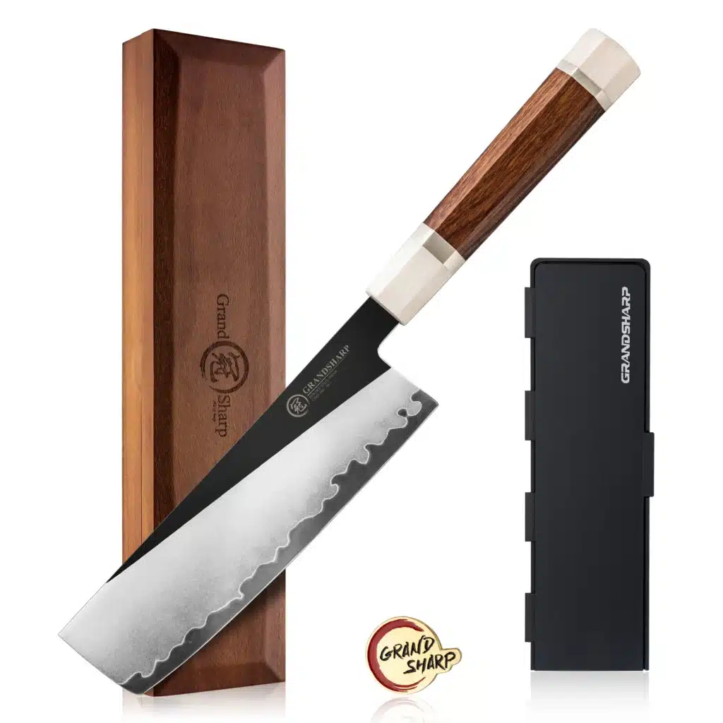 Grandsharp Professional 6.5''Nakiri Knife PM204 Steel Core 3 Layer Composite with Mkuruti Wood Handle Japanese Style Chef