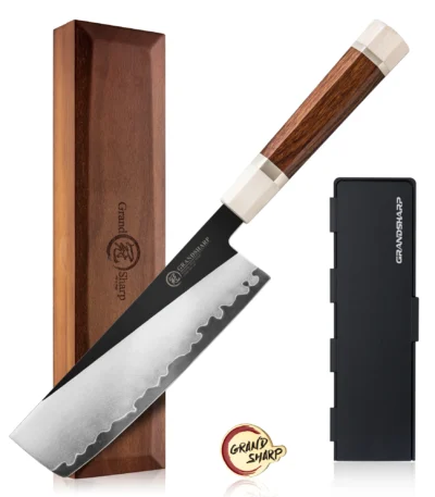 Grandsharp Professional 6.5''Nakiri Knife PM204 Steel Core 3 Layer Composite with Mkuruti Wood Handle Japanese Style Chef